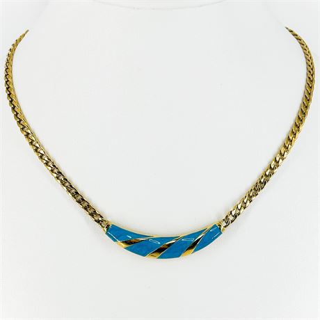 Vintage Gold-Tone Chain Choker with Enamel Pendant