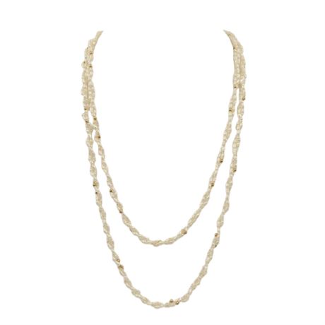 Vintage Long Strand Freshwater Pearl and Gold Bead Necklace