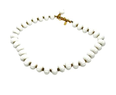 Vtg Monet White Bead and Gold Tone Necklace