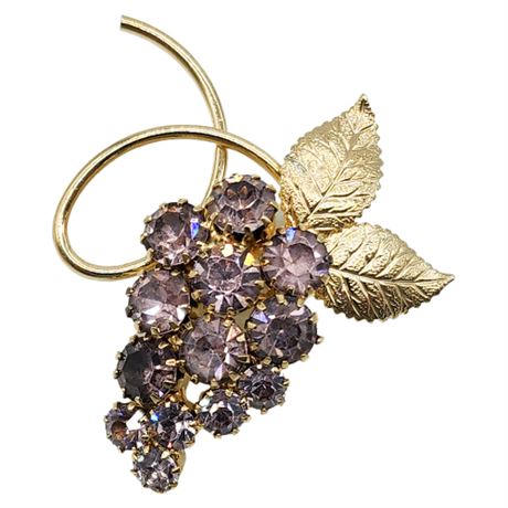 Vintage Lavender Rhinestone Grapes Brooch