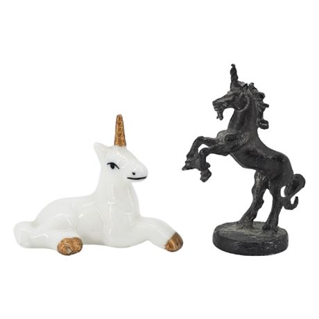 Two Vintage Miniature Unicorn Figurines, Bug House & Manson Pewter