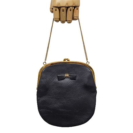 Vintage Black Leather Kisslock Bag