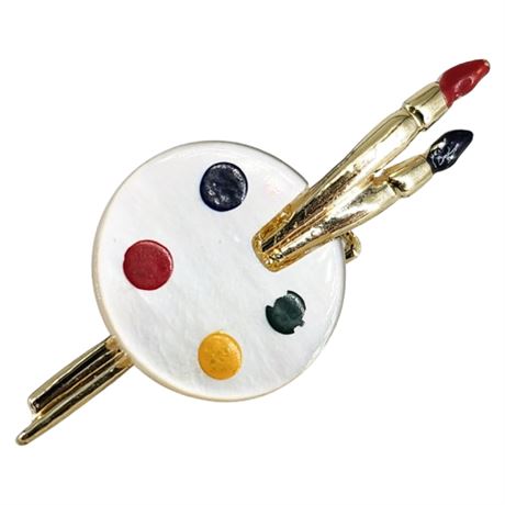Vintage Mother of Pearl Paint Palette Brooch