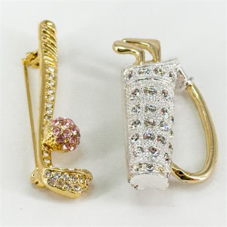 Vintage Roman Gold & Silver-Tone Rhinestone Golf Brooches