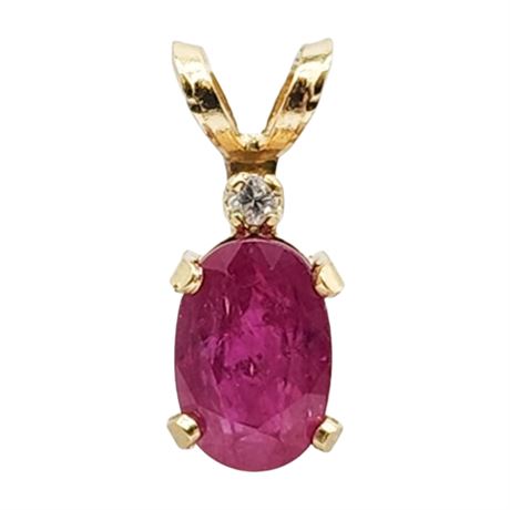 Vintage 14K Gold Genuine Ruby & Diamond Pendant