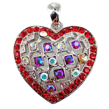 Heart Rhinestone Pendant – Red & Aurora Borealis Crystal Design