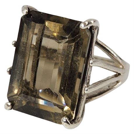 Signed SETA Sterling Silver Smoky Quartz Cocktail Ring, Sz 5
