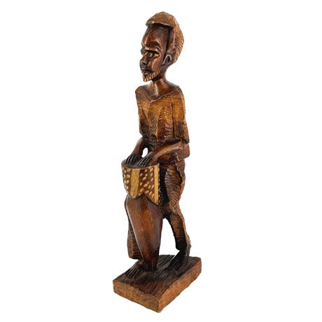 Vintage Wooden Hand Carved African Tribal Drummer Figure