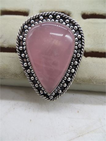 New Rose Quartz German Silver Ring Large Stone Size 8