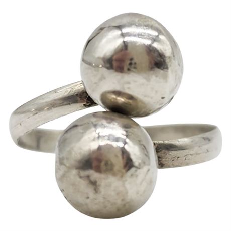 Vintage Sterling Silver Balls Bypass Ring, Sz 9