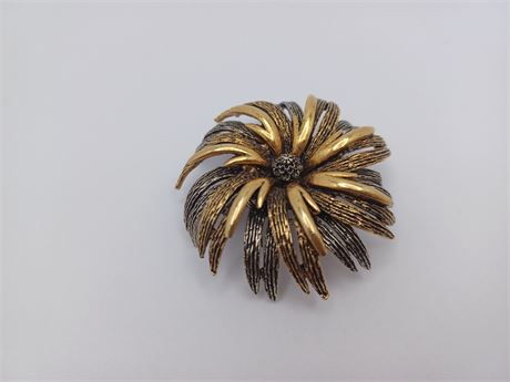 Vintage brooch signed art raised two-tone flower chunky