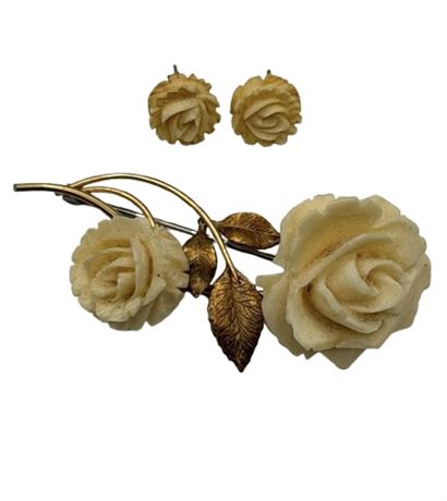Vintage Rose Pin & Earrings