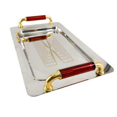 Mid-Century Chrome & Brass Serving Tray