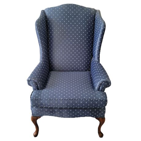 Sam Moore Mid Century Modern Blue Wingback Chair