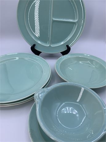 7 pc Surf Green Vintage LuRay Pastels Pottery Dishes