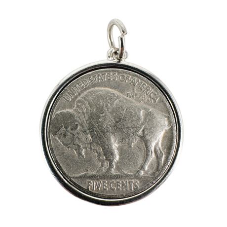 1936 Indian Head (Buffalo) Nickel Pendant in Silver Bezel
