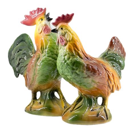 Vintage Pair of Ceramic Rooster & Hen Figurines