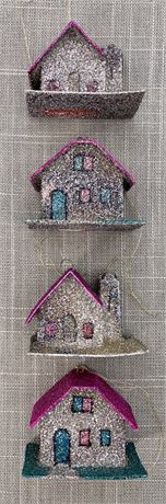 4 Putz Japan Vintage Miniature Mica House & Church Ornaments