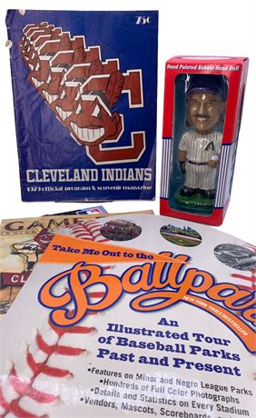 5 pc Cleveland Indians Baseball Bobblehead, Book & Magazine Lot