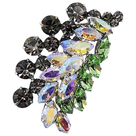 Vintage Aurora Borealis Rhinestone Leaves Brooch