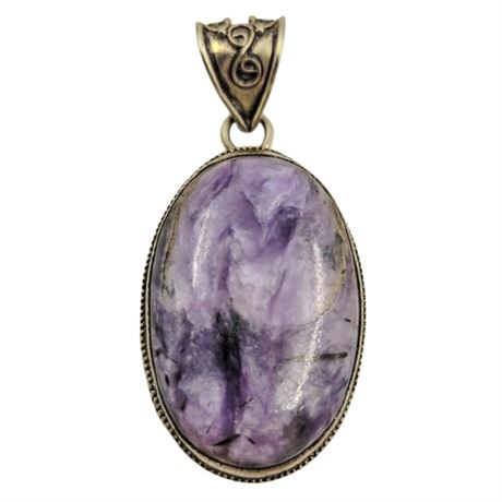 Silver Tone Purple Charoite Gemstone Pendant