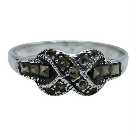 Sterling Silver Marcasite Ring, Sz 9.5, Flawed
