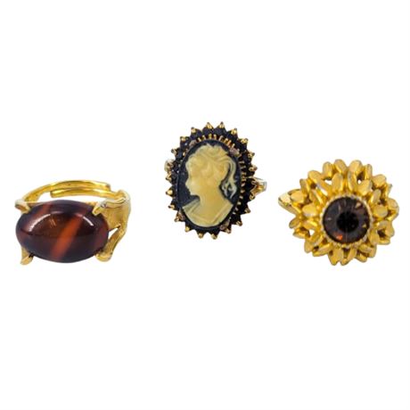 Vintage Lot of Three Gold Tone Rings Including Avon and Sarah Coventry