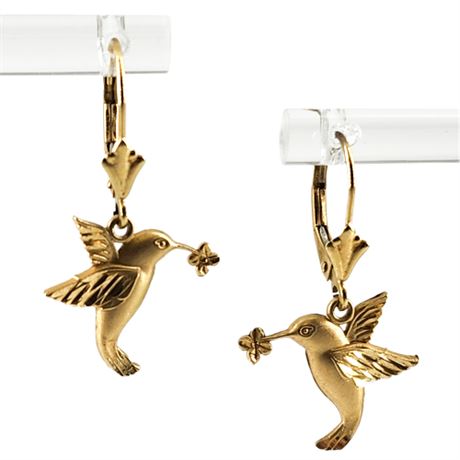 Vintage Signed Michael Anthony 14K Gold Hummingbird Earrings