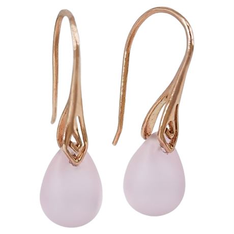 Rose Gold Over Sterling Silver Frosted Pink Drop Earrings