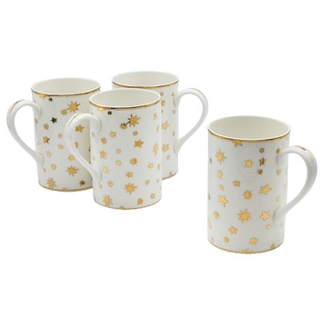 Vintage Sakura "Galaxy" 14K Gold Star Porcelain Coffee Cups, Set of 4