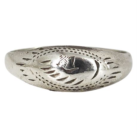 Vintage Sterling Silver Etched Dome Ring, Sz 4