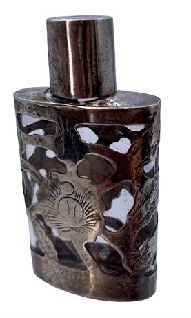 Sterling Silver Chased Glass Miniature Pocket Flask
