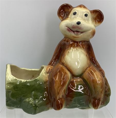 Cheerful Vintage Smiling Potbelly Bear Pottery Flower Vase