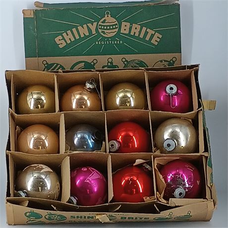 Shiny Brite Christmas Ornaments, Set of 12 in Original Box