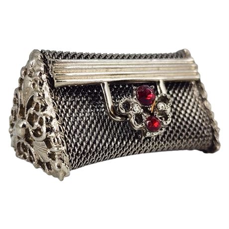 Vintage Silver Tone Mesh Coin Purse w/ Rhinestone Clasp