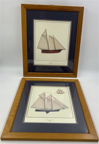 Pair of Nautical Sailing Ship Professionally Framed 22 1/2” Lithographs