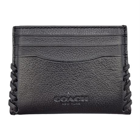Coach Whipstitch Card Case Black Pebble Leather
