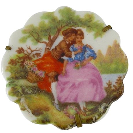 Brooch ~ Miniature Fragonard Limoges France Porcelain Plate