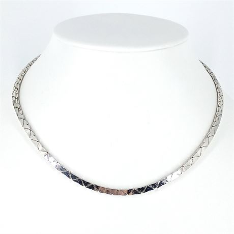 Monet Silver-Tone Faceted Panel Collar Necklace, Diamond Cut, Vintage