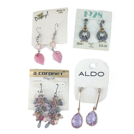 Earrings Lot - ALDO, 1928, Coronet, Hearts & Purple Crystal Dangles