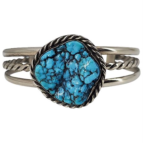 Signed Vintage Native American German Silver Turquoise Cuff Bracelet