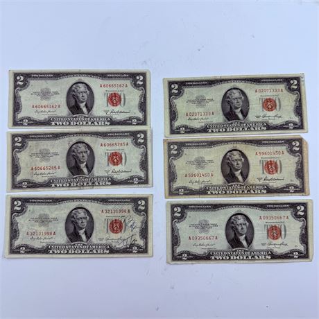 6x 1953 $2 Bills