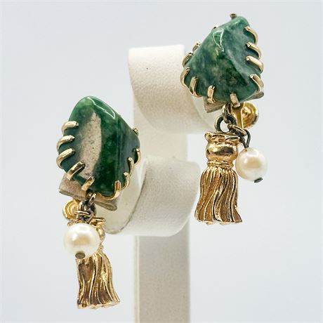 Vintage Gold-Tone, Gemstone & Faux Pearl Earrings