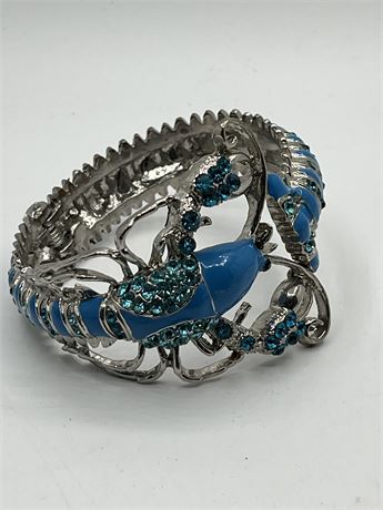 Scorpion, turquoise and rhinestone pot metal bangle bracelet
