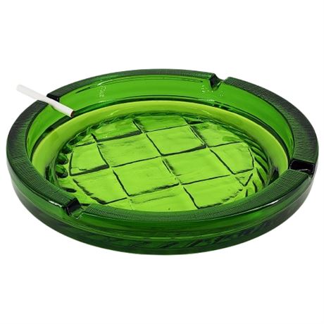 Huge 11" Vintage Emerald Green Heavy Glass Ashtray