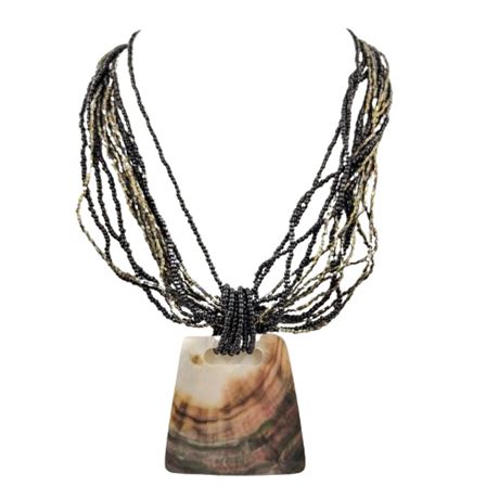 Multi-Strand Beaded Necklace with Large Abalone Pendant