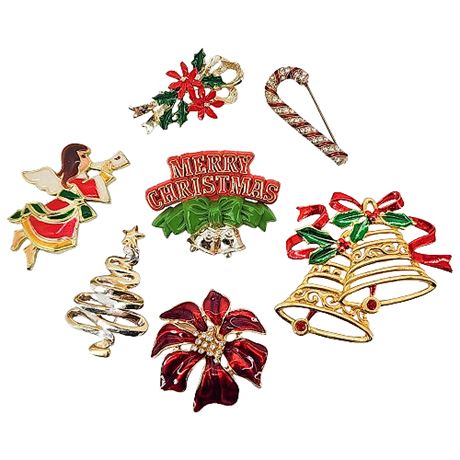 Vintage Christmas Brooches Lot, Incl. Jonette, Gerry's,& American Greetings