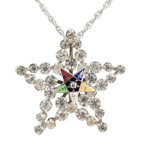 Vintage Order of the Eastern Star Rhinestone Star Pendant Necklace