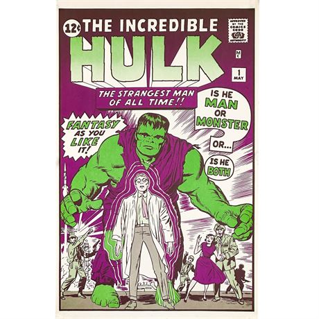 Vintage Marvel Poster Print of "The Incredible Hulk" Issue 1 Comic Book Cover