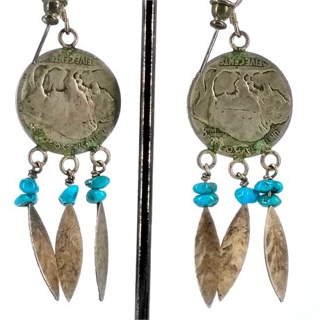 Southwest-Inspired Coin & Turquoise-Color Dangle Earrings